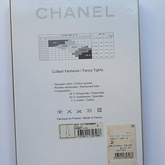 CHANEL Tights Size 2 New Sheer Natural & Black CC stripe logos on side - Picture 11 of 11